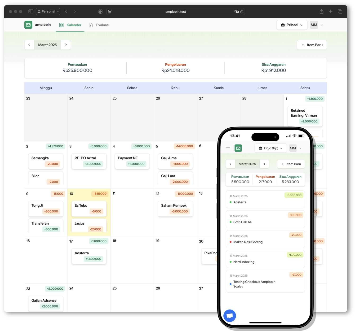 dashboard aplikasi amplopin